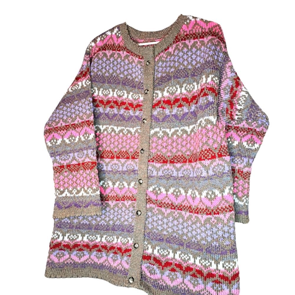 Button Front Cardigan Y2K Heavy Knit Boho Colorway Long Sleeve Jacket Size L